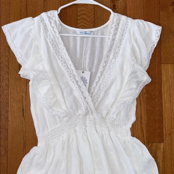 NWT Blue Island Beach White Ruffle Mini Dress Size Medium - Picture 3 of 8